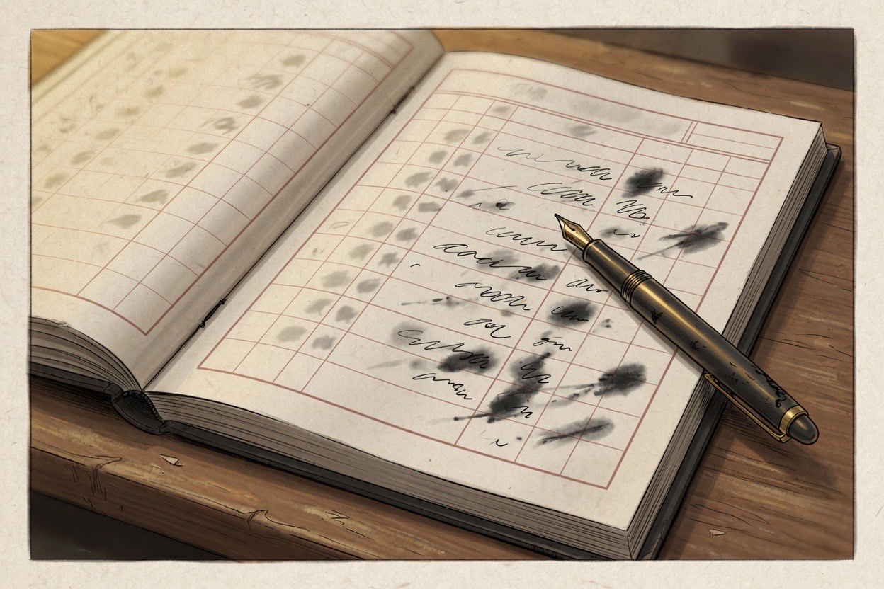 Close view of a Korean family register document page with handwriting marks, no readable text, warm paper tone